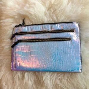 Iridescent rainbow vegan leather clutch